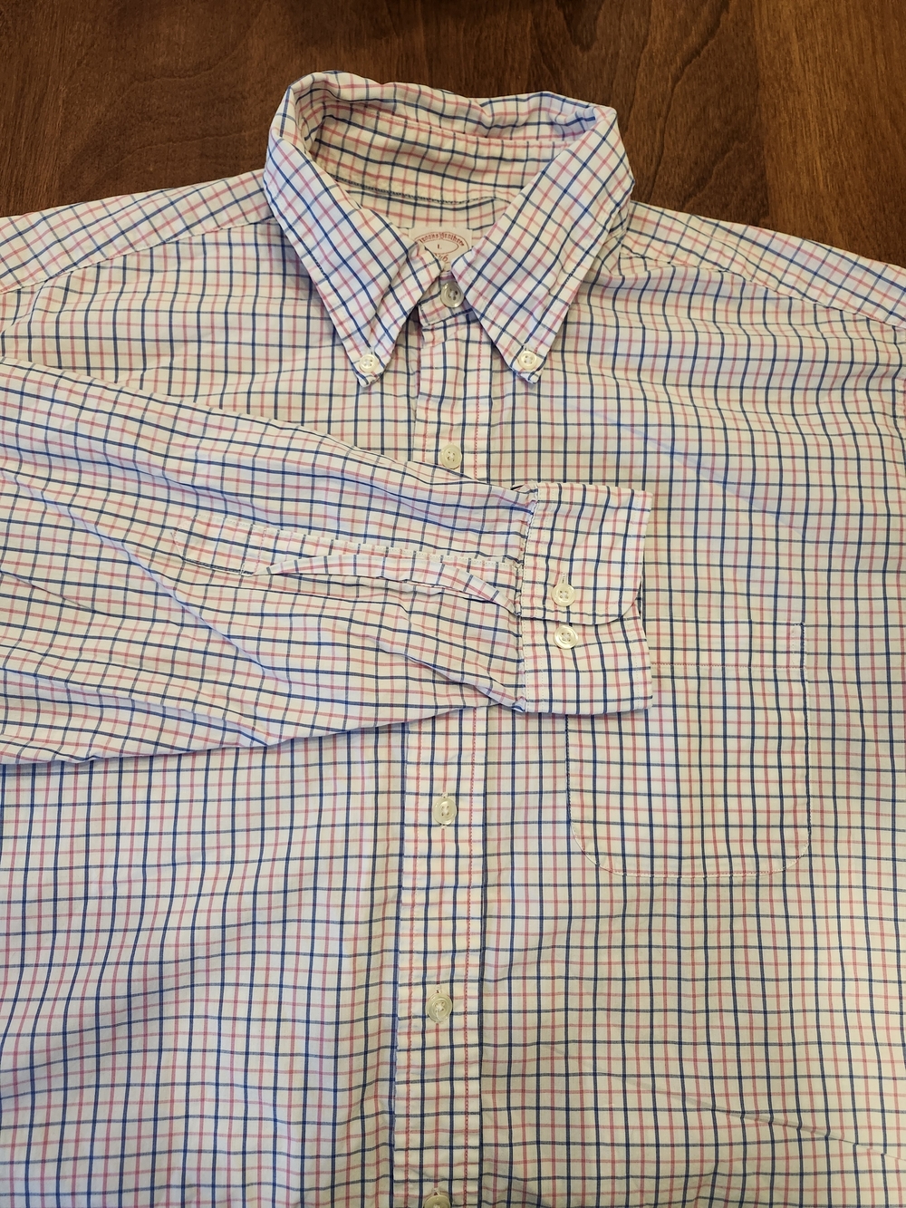 Brooks Brothers Button-Down Plaid Shirt in Blue & Pink